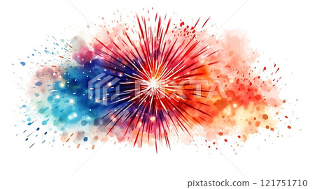 Watercolor fireworks painting exploding with vibrant colors for diwali celebration 121751710