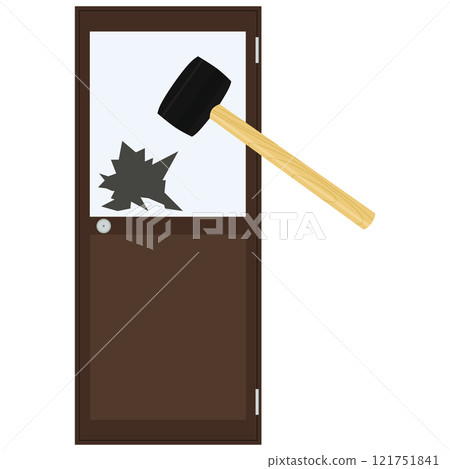 使用錘子打破門玻璃以獲得進入向量的插圖 121751841