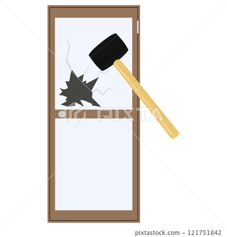 使用錘子打破門玻璃以獲得進入向量的插圖 121751842