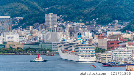 Nagasaki Port Cruise Ship Departure (Adora Mediterranea) Panorama from Megami Ohashi Bridge [Nagasaki City] 121751896