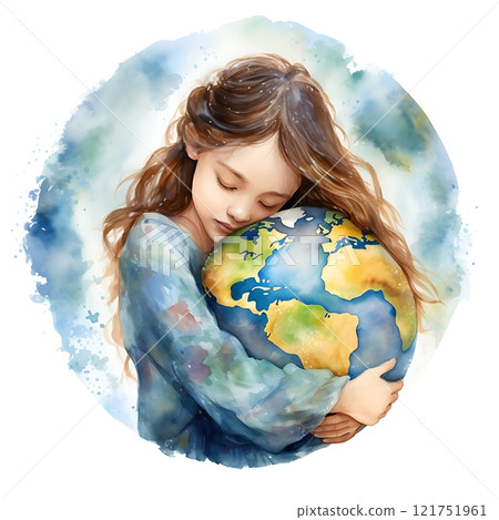 Young girl embracing planet earth, showing love for ecology and environmental protection Young girl embracing planet earth, showing love for ecology and environmental protection 121751961
