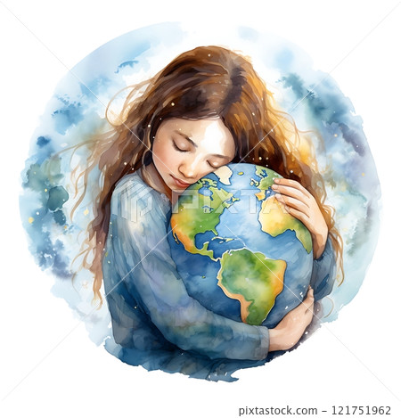 Young girl embracing planet earth, showing love for ecology and environmental protection Young girl embracing planet earth, showing love for ecology and environmental protection 121751962