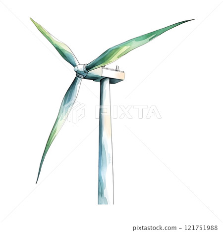 Wind turbine generating clean energy, watercolor illustration Wind turbine generating clean energy, watercolor illustration 121751988