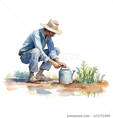 Farmer watering crops in field celebrating world water day 121751995