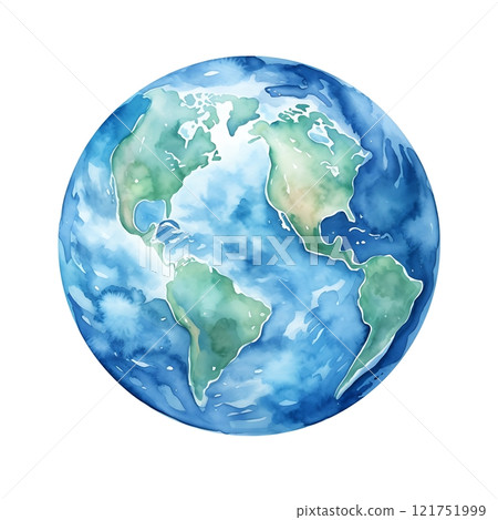 Watercolor earth globe celebrating world water day, environmental awareness and conservation 121751999