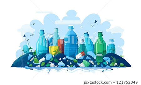 Plastic waste polluting water, threatening buildings and environment on water day 121752049
