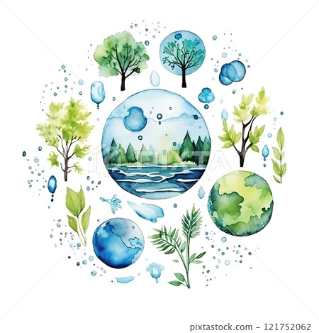 Watercolor painting celebrating water day with earth and nature elements 121752062
