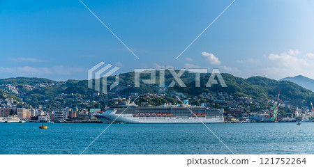 Panorama from the opposite shore of Nagasaki Port cruise ship (Adora Mediterranea) [Nagasaki City] 121752264