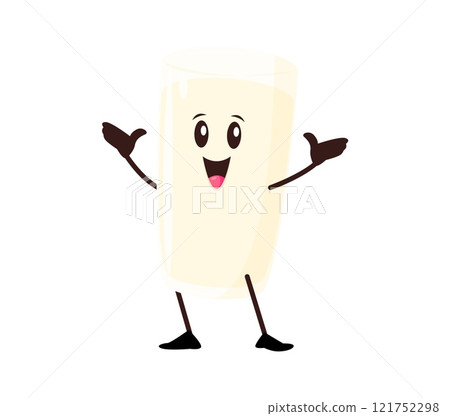 Groovy retro milk drink glass cheerful character. Healthy nutrition milkshake beverage vintage funky vector character. Fresh whole milk drink isolated mascot or yogurt glass happy groovy personage Groovy retro milk drink glass cheerful character. Healthy nutrition milkshake beverage vintage funky vector character. Fresh whole milk drink isolated mascot or yogurt glass happy groovy personage 121752298