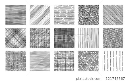 Line crosshatch patterns and textures set. Vector hand drawn pen, pencil or ink cross hatch sketches with stripes, scratches and strokes. Woven canvas and lattice texture hatches and crosshatches Line crosshatch patterns and textures set. Vector hand drawn pen, pencil or ink cross hatch sketches with stripes, scratches and strokes. Woven canvas and lattice texture hatches and crosshatches 121752367