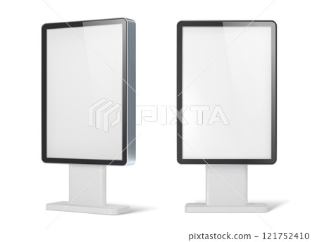 Realistic 3D light advertise display mockup or outdoor stand, vector lightbox. Information display or advertising stand with frame for info screen kiosk or ad POS stand and promotion light box mockup 121752410