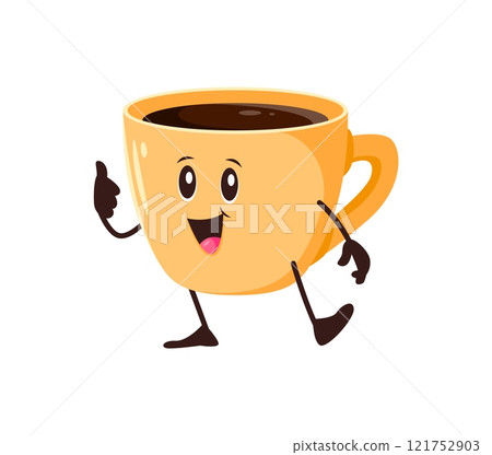 Groovy vintage coffee or tea cup cute character. Breakfast hot coffee or tea porcelain cup groovy isolated vector personage. Cafe latte or espresso beverage funny mascot or cartoon happy character Groovy vintage coffee or tea cup cute character. Breakfast hot coffee or tea porcelain cup groovy isolated vector personage. Cafe latte or espresso beverage funny mascot or cartoon happy character 121752903