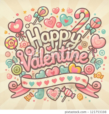 充滿糖果和愛心的有趣情人節插圖 充滿糖果和愛心的有趣情人節插圖 121753108