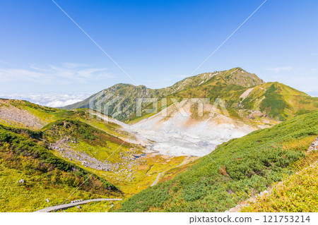 Autumn Tateyama Kurobe Alpine Route: Autumn leaves at Murododaira, view from Emmadai Autumn Tateyama Kurobe Alpine Route: Autumn leaves at Murododaira, view from Emmadai 121753214