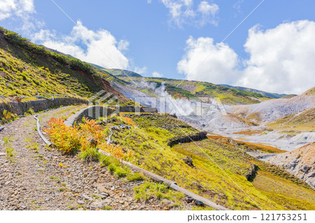 秋季的立山黑部阿爾卑斯山路線、秋葉的雷鳥澤、地獄谷 秋季的立山黑部阿爾卑斯山路線、秋葉的雷鳥澤、地獄谷 121753251