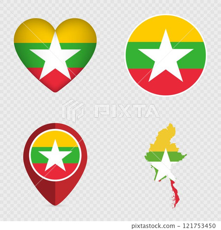 Myanmar Flag Icons Pack. Vector illustration. 121753450
