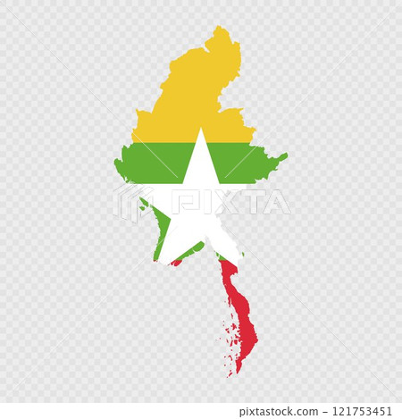 Myanmar map silhouette with flag. 121753451