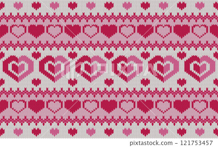 Knitted pattern seamless fabric Valentine day. traditional knitted pattern vector heart style. Designed for fabric ,background ,wallpaper ,valentine ,clothing ,knitted pattern ,embroidery ,textile 121753457