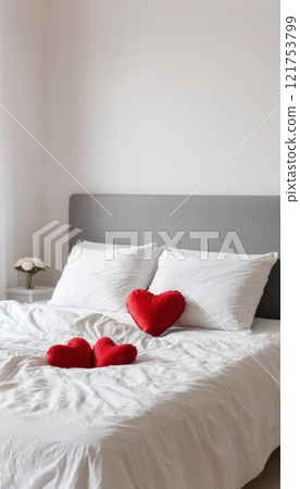 an elegant bedroom decorated and colored for romantic evenings or for Valentine's Day 121753799