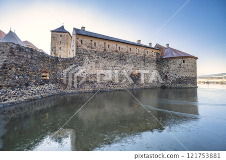 Svihov castle surrounded by a moat in winter, medieval landmark in Region Pilsen in Czech Republic, Europe. Svihov castle surrounded by a moat in winter, medieval landmark in Region Pilsen in Czech Republic, Europe. 121753881