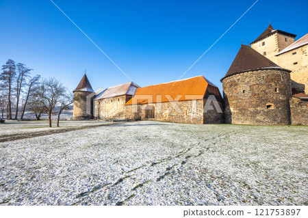 Svihov castle in winter, medieval landmark in Region Pilsen in Czech Republic, Europe. Svihov castle in winter, medieval landmark in Region Pilsen in Czech Republic, Europe. 121753897