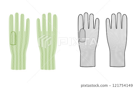 Knit Wool Gloves Elbow length light green cartoon and flat sketch Fashion hand accessory clothing technical illustration 121754149