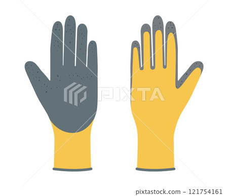 Nitrile Coated Work Gloves yellow grey cartoon hand accessory clothing technical illustration garment. Vector garden  121754161