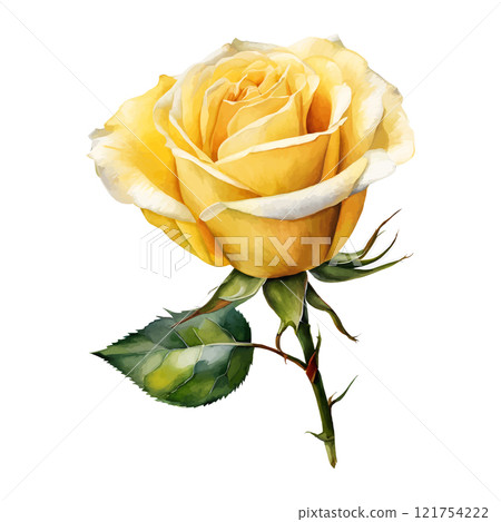 Watercolor yellow roses flowers, symbol of love, wedding, purity, vector illustration 121754222