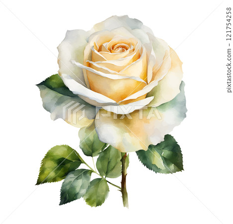 Watercolor white roses flowers, symbol of love, wedding, purity, vector illustration 121754258