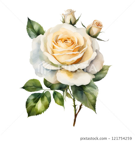 Watercolor white roses flowers, symbol of love, wedding, purity, vector illustration 121754259