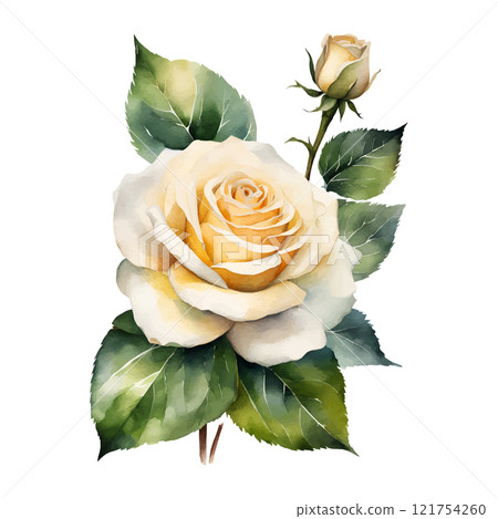 Watercolor white roses flowers, symbol of love, wedding, purity, vector illustration 121754260