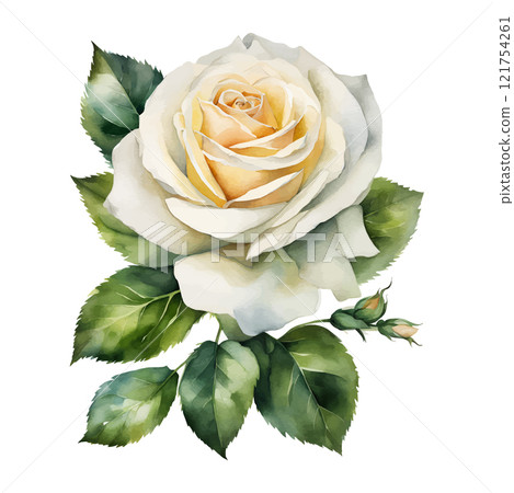 Watercolor white roses flowers, symbol of love, wedding, purity, vector illustration 121754261