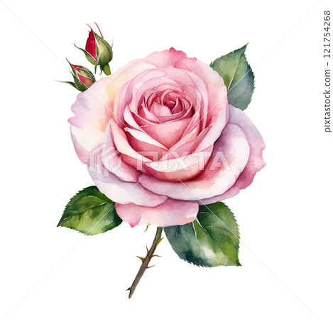 Watercolor pink roses flowers, symbol of love, wedding, purity, vector illustration 121754268