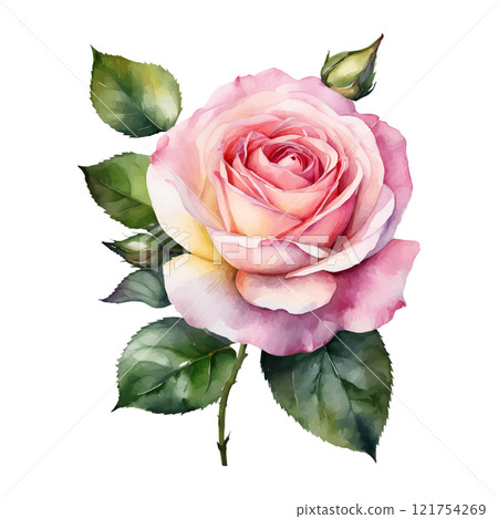 Watercolor pink roses flowers, symbol of love, wedding, purity, vector illustration 121754269