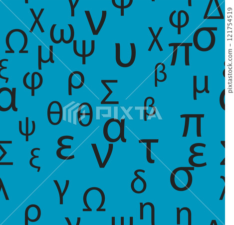 Seamless pattern Letters and symbols of the Greek alphabet. Bright Greek alphabet Seamless pattern Letters and symbols of the Greek alphabet. Bright Greek alphabet 121754519