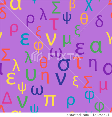 Seamless pattern Letters and symbols of the Greek alphabet. Bright Greek alphabet 121754521
