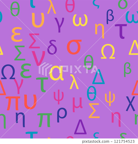 Seamless pattern Letters and symbols of the Greek alphabet. Bright Greek alphabet Seamless pattern Letters and symbols of the Greek alphabet. Bright Greek alphabet 121754523