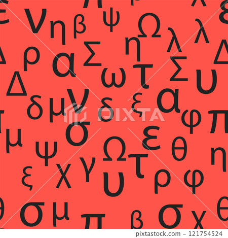 Seamless pattern Letters and symbols of the Greek alphabet. Bright Greek alphabet 121754524