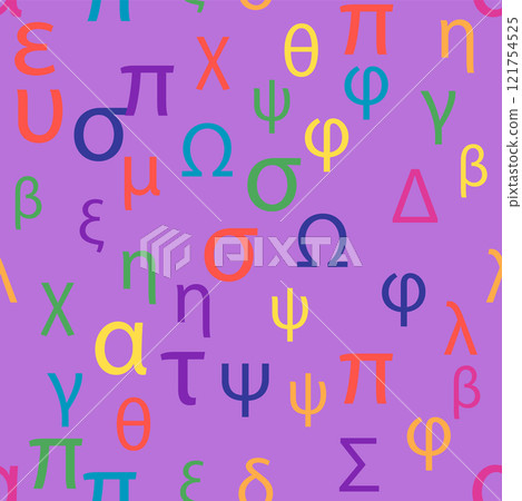 Seamless pattern Letters and symbols of the Greek alphabet. Bright Greek alphabet 121754525