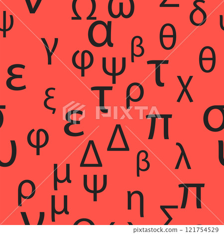 Seamless pattern Letters and symbols of the Greek alphabet. Bright Greek alphabet 121754529
