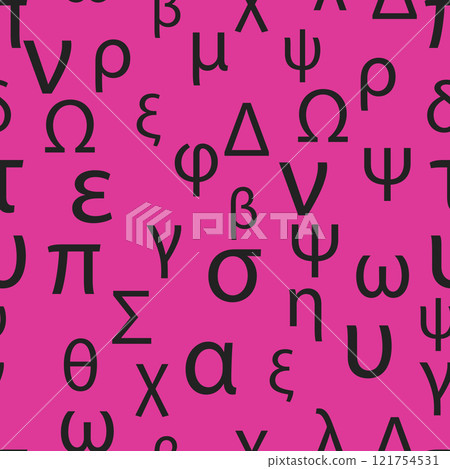 Seamless pattern Letters and symbols of the Greek alphabet. Bright Greek alphabet 121754531
