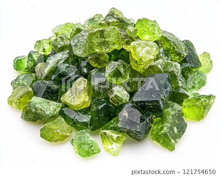 Gemstone olivine green crystal, also known as peridot, chrysolite, forsterite, dunite 121754650