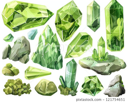 Faceted gemstones Olivine gemstone isolated, peridot, chrysolite, green mineral crystals Faceted gemstones Olivine gemstone isolated, peridot, chrysolite, green mineral crystals 121754651