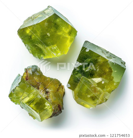 Gemstone olivine green crystal, also known as peridot, chrysolite, forsterite, dunite 121754653