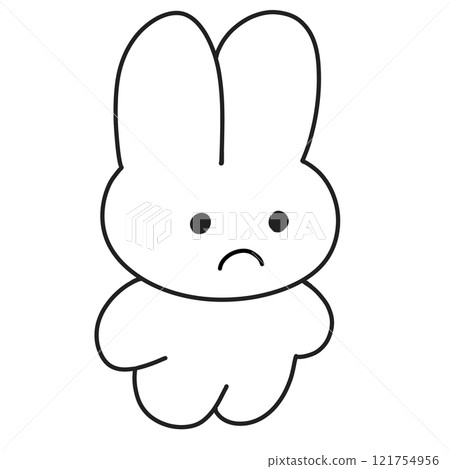 一隻簡單的兔子站立圖，白色的臉上有一張困擾的臉 121754956