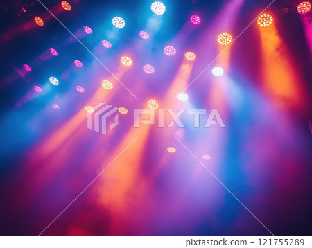 Multicolor lights beams stage atmosphere vibrant energy celebration smoke entertainment concert art festival Multicolor lights beams stage atmosphere vibrant energy celebration smoke entertainment concert art festival 121755289