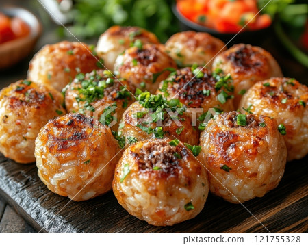 Arancini, golden fried rice balls with meat ragu filling, Sicilian cuisine street food 121755328