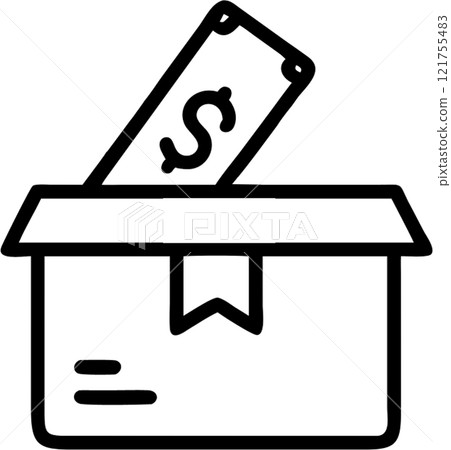 Gift box with money inside in outline icon style, business and finance theme. 121755483