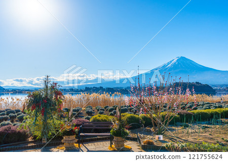 Mount Fuji and Kadomatsu, Japanese New Year, Lake Kawaguchi 121755624