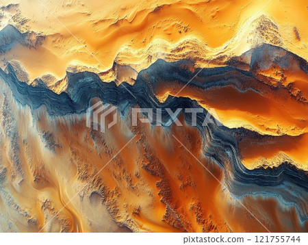 Vibrant abstract sand dunes landscape with warm golden waves and textured patterns Vibrant abstract sand dunes landscape with warm golden waves and textured patterns 121755744
